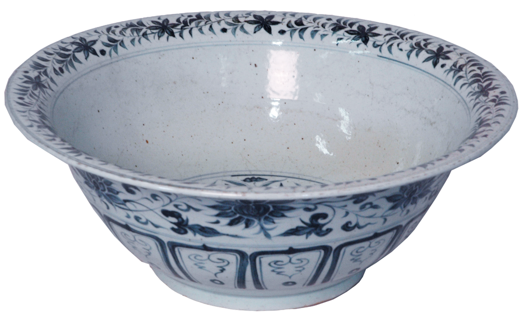 Blue and White Bowl with Floral Decal