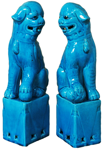 Blue Foo Dog Statue