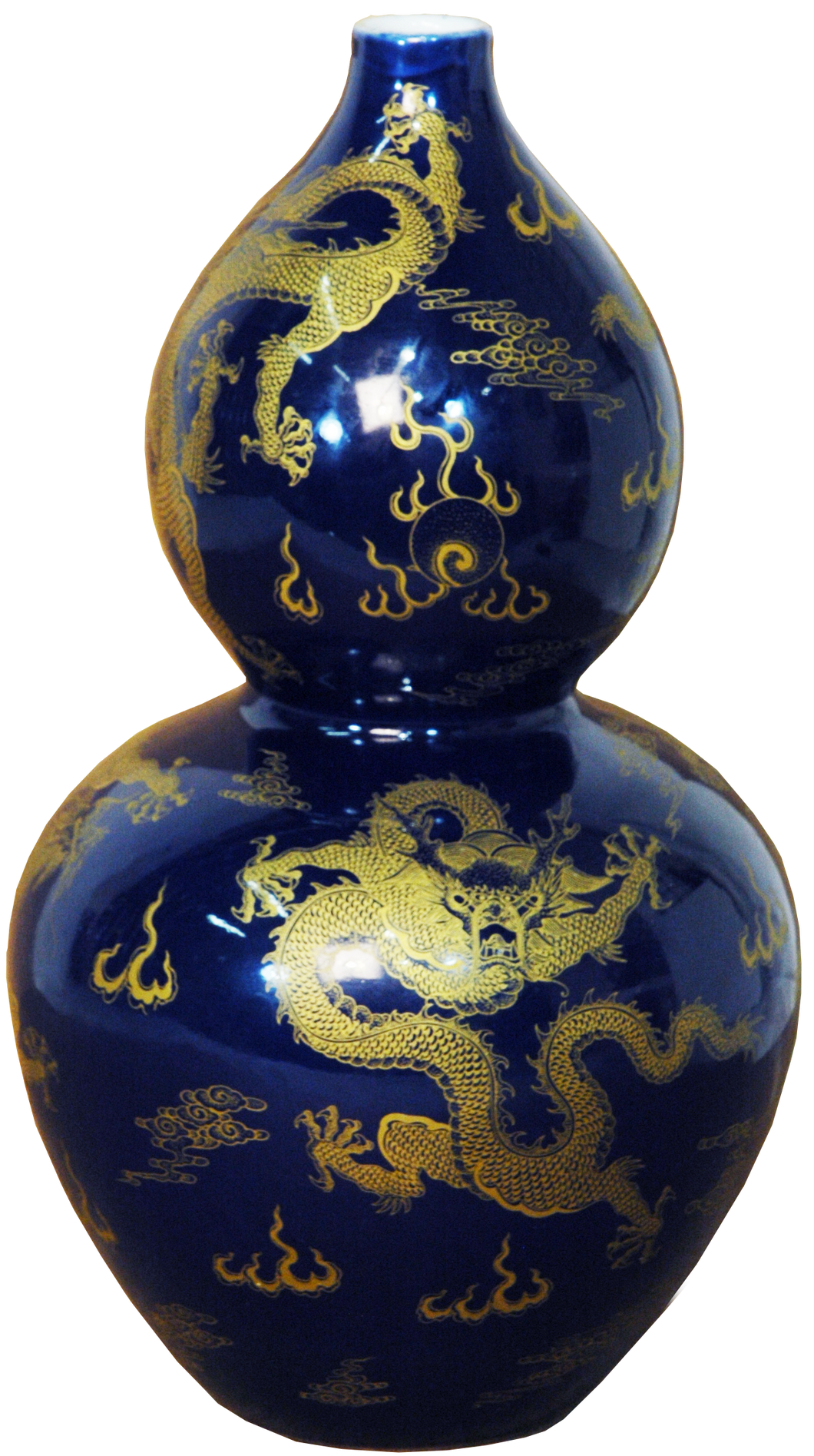 Gold on Blue Dragon Double Gourd Bottle