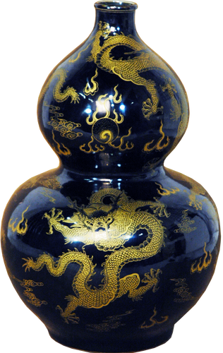 Gold on Black Dragon Double Gourd Bottle