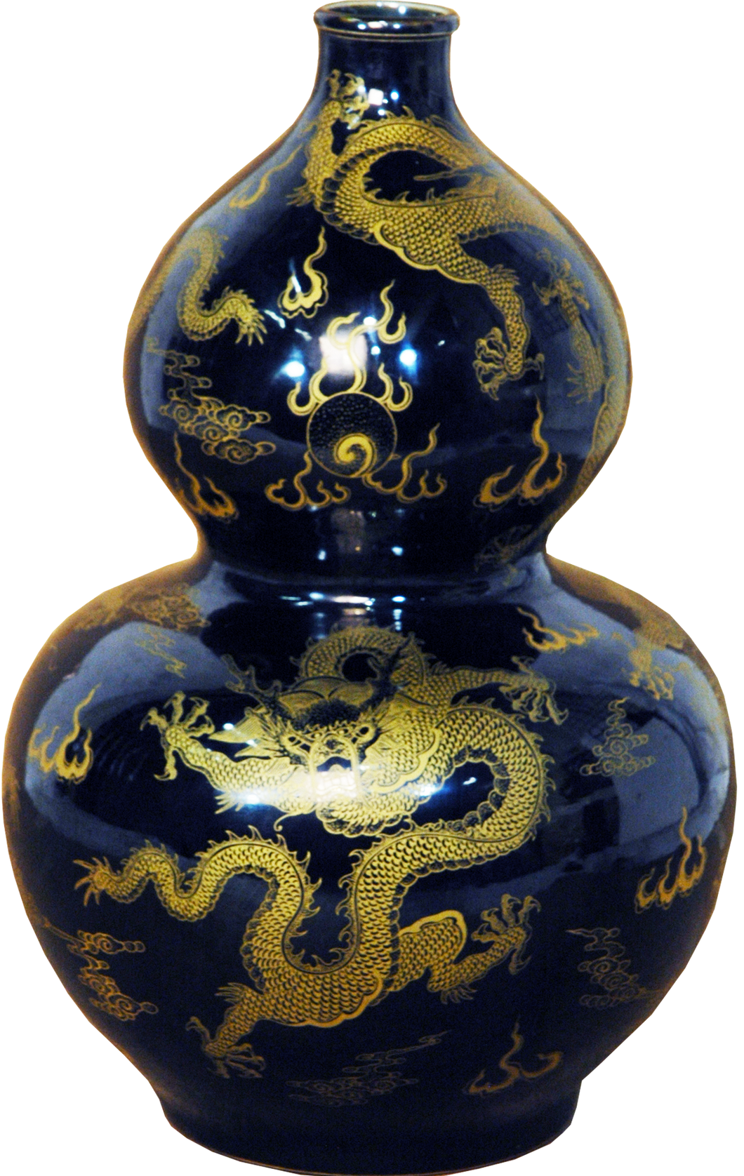 Gold on Black Dragon Double Gourd Bottle