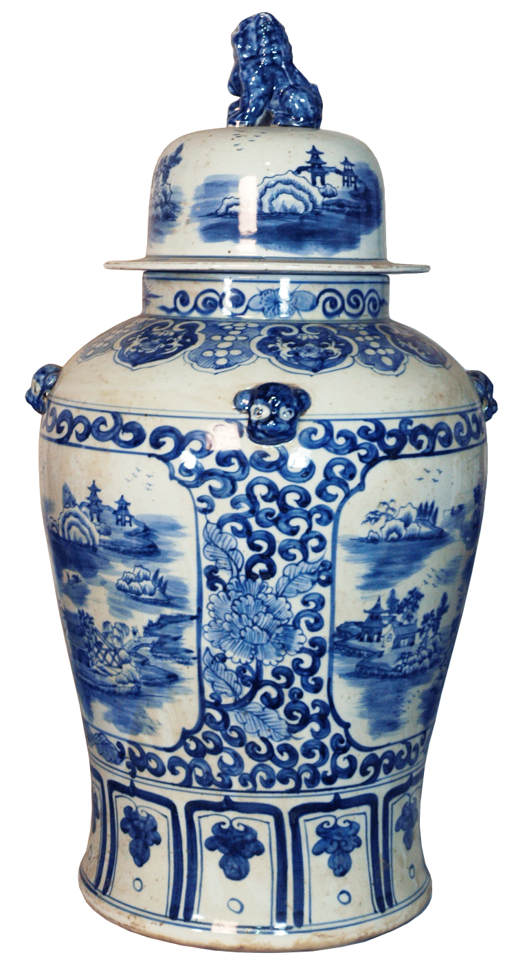 Blue & White 32" Scenery General's Jar