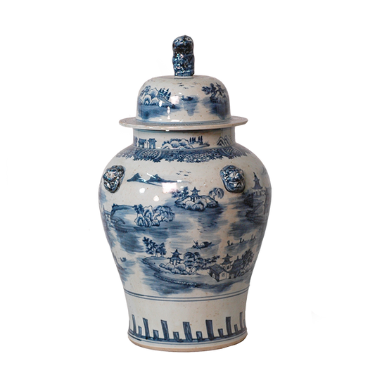 Blue and White 21" Scenery General's Jar