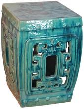 Load image into Gallery viewer, Rectangular Carved Out Design Drum Stool