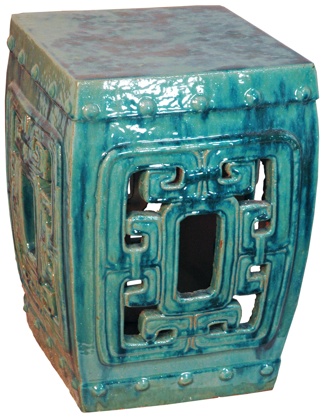 Rectangular Carved Out Design Drum Stool