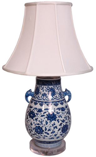 Blue & White Double Ear Vase Lamp