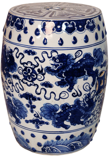 Blue & White Foo Dog Garden Stool