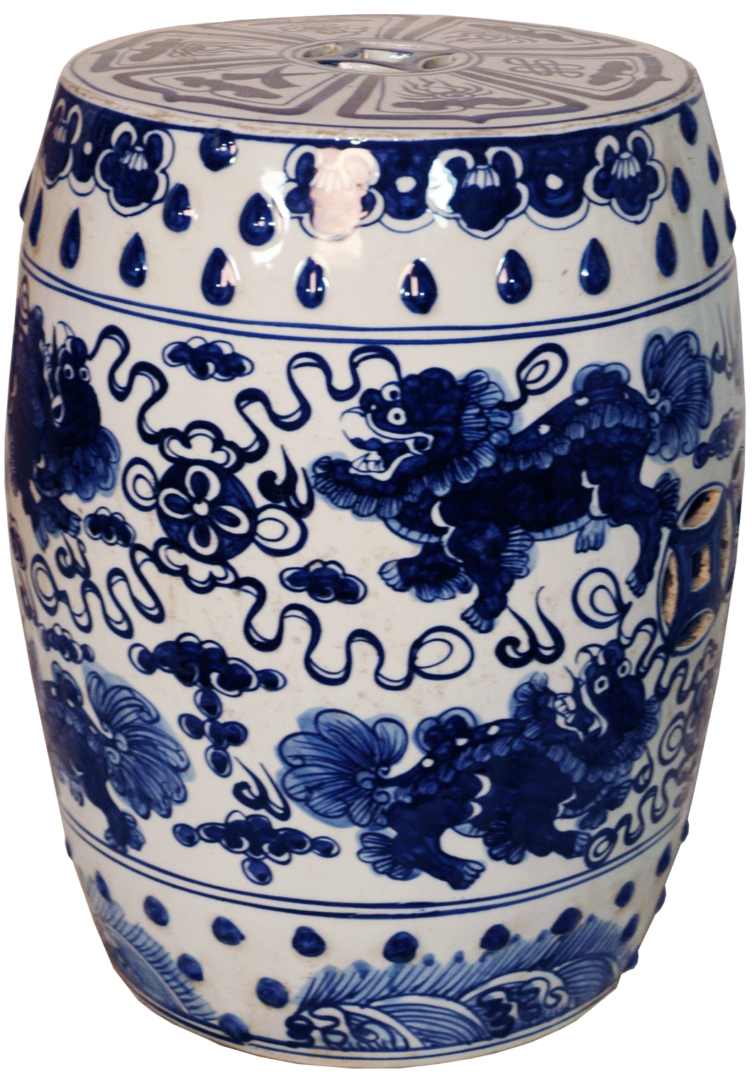 Blue & White Foo Dog Garden Stool