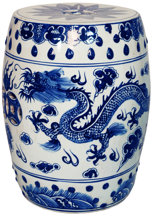 Blue & White Dragon Garden Stool