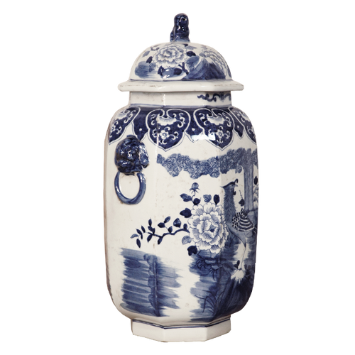 Blue and White Covered Cylinder Jar