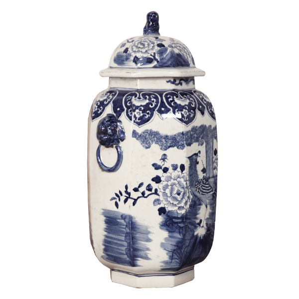 Blue and White Covered Cylinder Jar