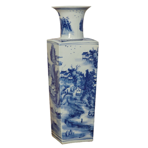 Blue and White Rectangular Vase