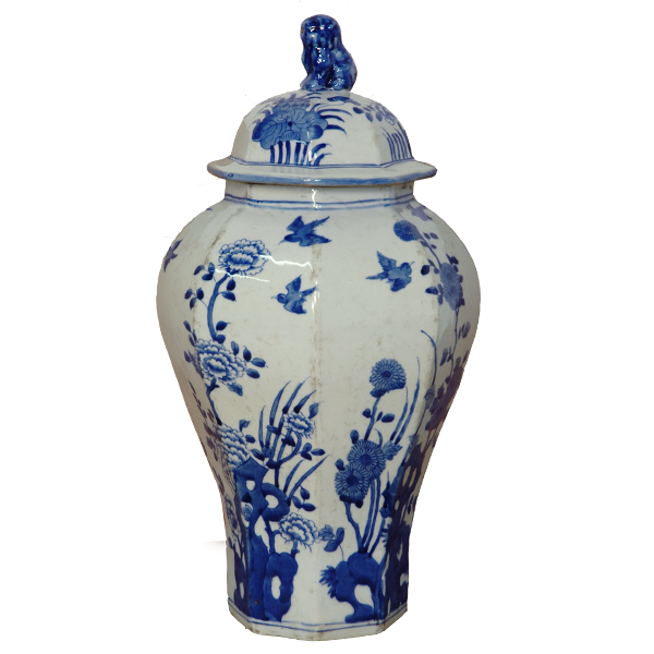 Birds and Flowers Hexagonal General's Jar