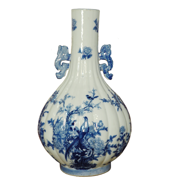 Blue and White Flume Double Ear Vase