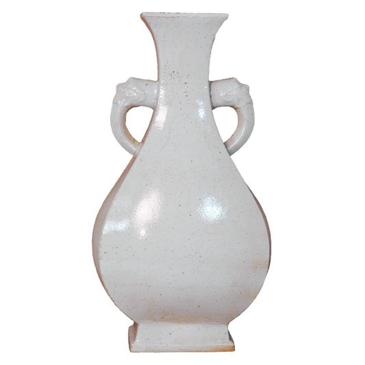White Double Ear Flat Vase