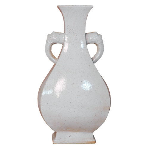 White Double Ear Flat Vase