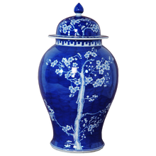 Load image into Gallery viewer, Blue Vase with White Floral Decal and Lid