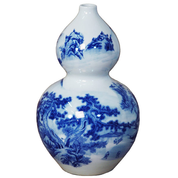 Blue and White Scenery Double Gourd Bottle