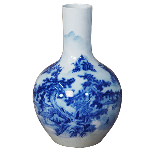 Blue and White Scenery Globe Vase