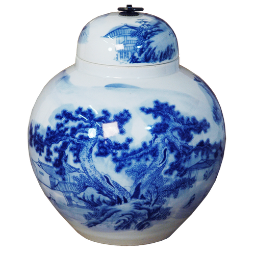 Blue and White Scenery Urn