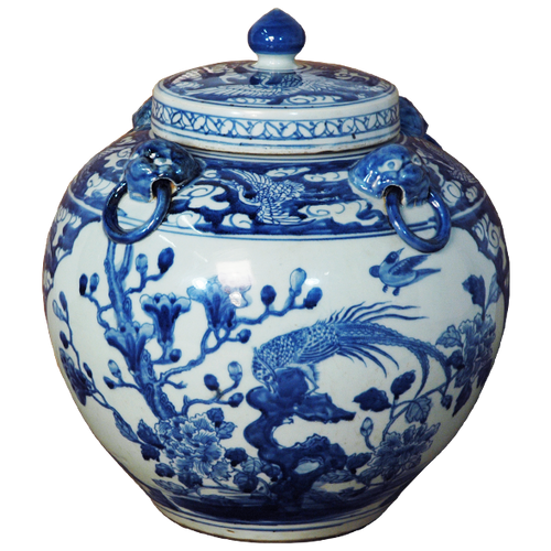 Blue and White Round Lidded Jar