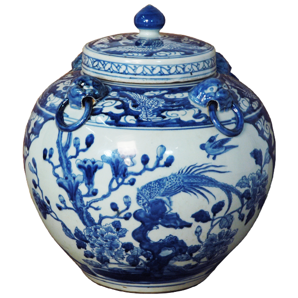 Blue and White Round Lidded Jar