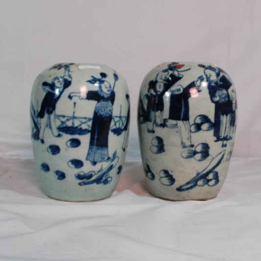 Antique Green Decal Blue Mellon Jars