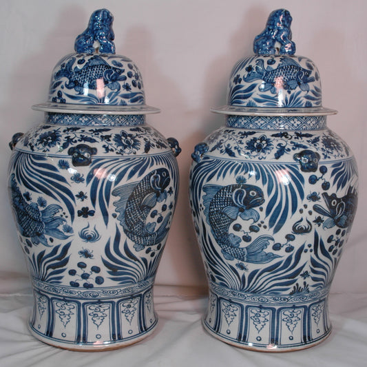 Vases with Blue Fish Decal