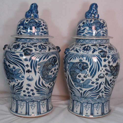Vases with Blue Fish Decal