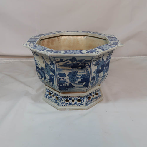 Octagonal Planter with Blue Scenery Decal
