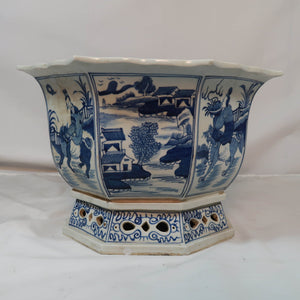 Octagonal Planter with Blue Scenery Decal