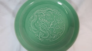 Green Celadon Plate with Dragon Carving