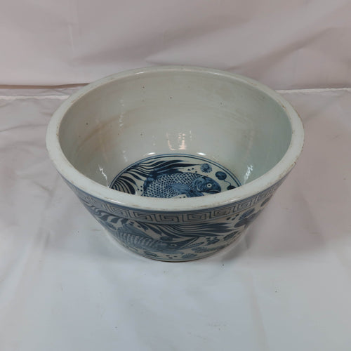 White Straight Wall Bowl with Blue Detailing