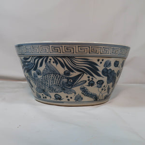 White Straight Wall Bowl with Blue Detailing