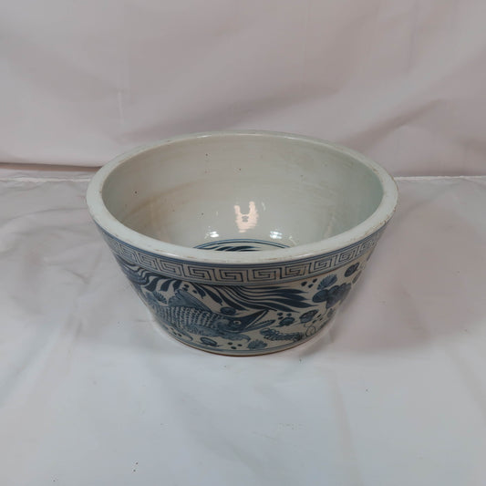 White Straight Wall Bowl with Blue Detailing
