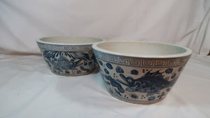 White Straight Wall Bowl with Blue Detailing