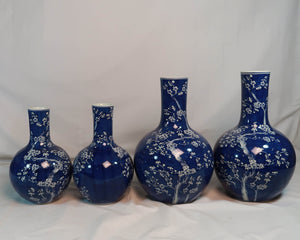 Blue Globe Vase with White Floral Decal