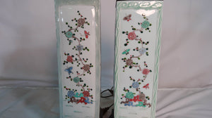 Square Light Green Vase with Open Window, People, and Floral Decal in Famille Rose (Pair)