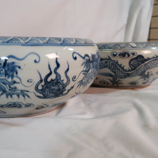 Blue and White Bowl with Dragon Decal