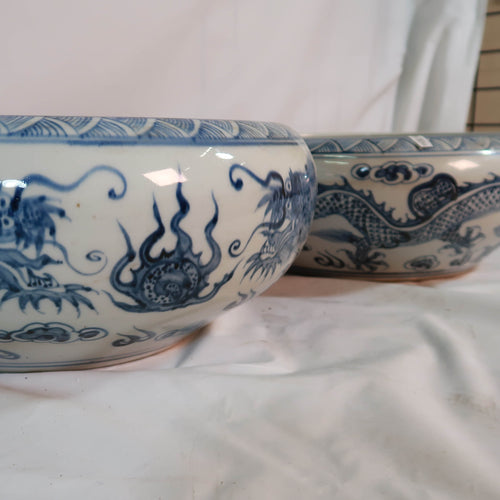 Blue and White Bowl with Dragon Decal