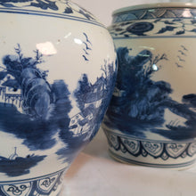 Load image into Gallery viewer, Blue and White Vase with House Scenery Decal