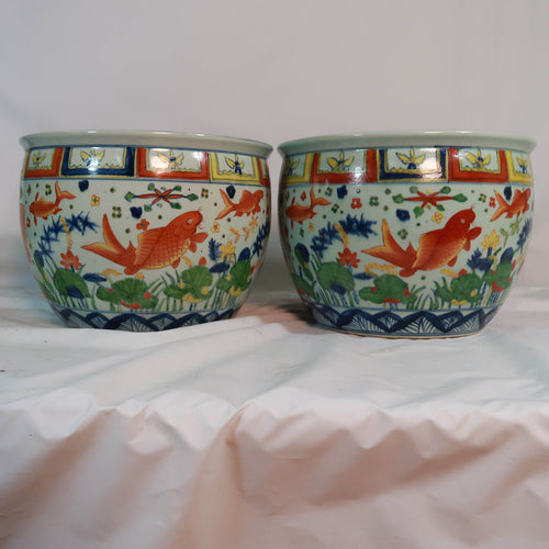 Famille Rose Bowl with Fish Decal